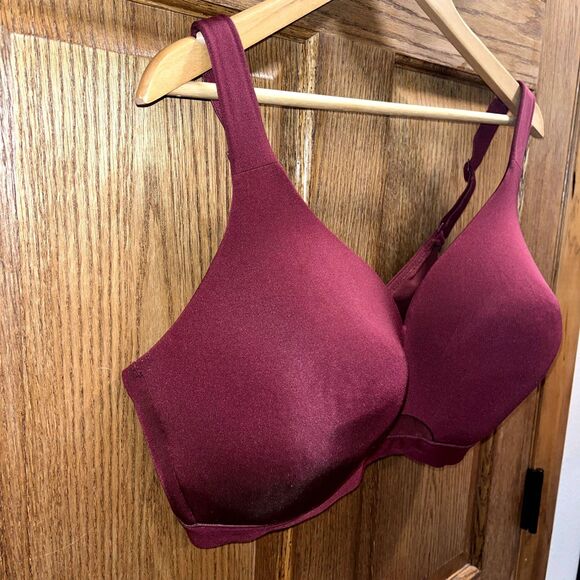 Cacique Lightly Lined No Wire Bra 44DD Wine Red Adjustable Everyday Comfort - Picture 3 of 5